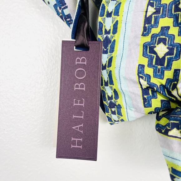 NWT Hale Bob Printed Blue Green Smocked Drawstring Elastic Waist Shorts Large - Picture 5 of 6